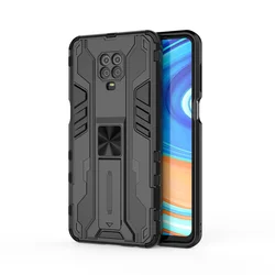 Premium Magnetic Stand Armor Case with Camera Protection - Universal Fit for Redmi Note 9 Pro (Black)