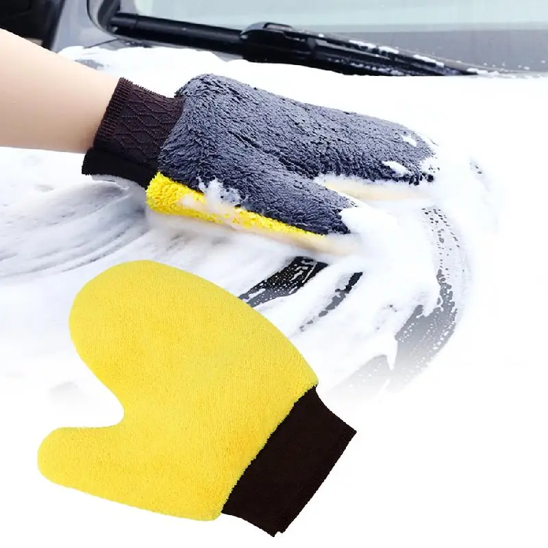 Car Wash Cleaning Glove Brush Thick Double-faced Microfiber Coral Fleece Gloves Cleaning Mitt Auto Wax Detailing Care Brush