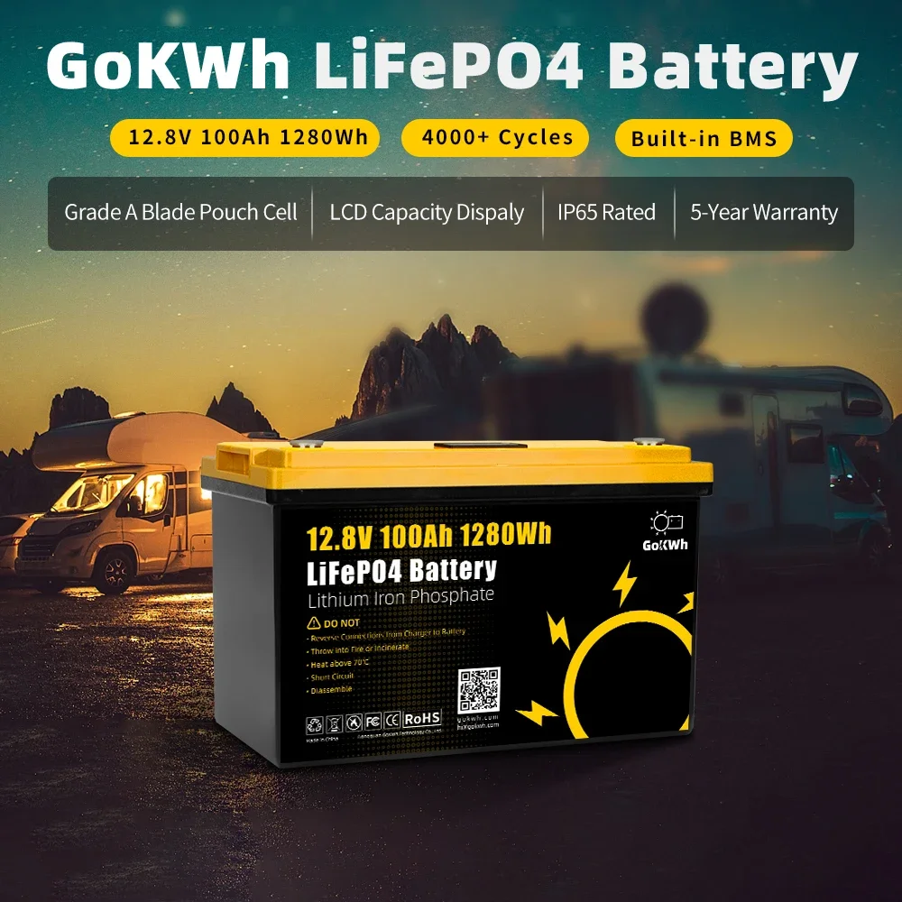 12V 24V 100Ah 200Ah Lifepo4 BYD 12.8V 25.6V Lithium Iron Phosphate Camping Car RV Solar Storage Battery