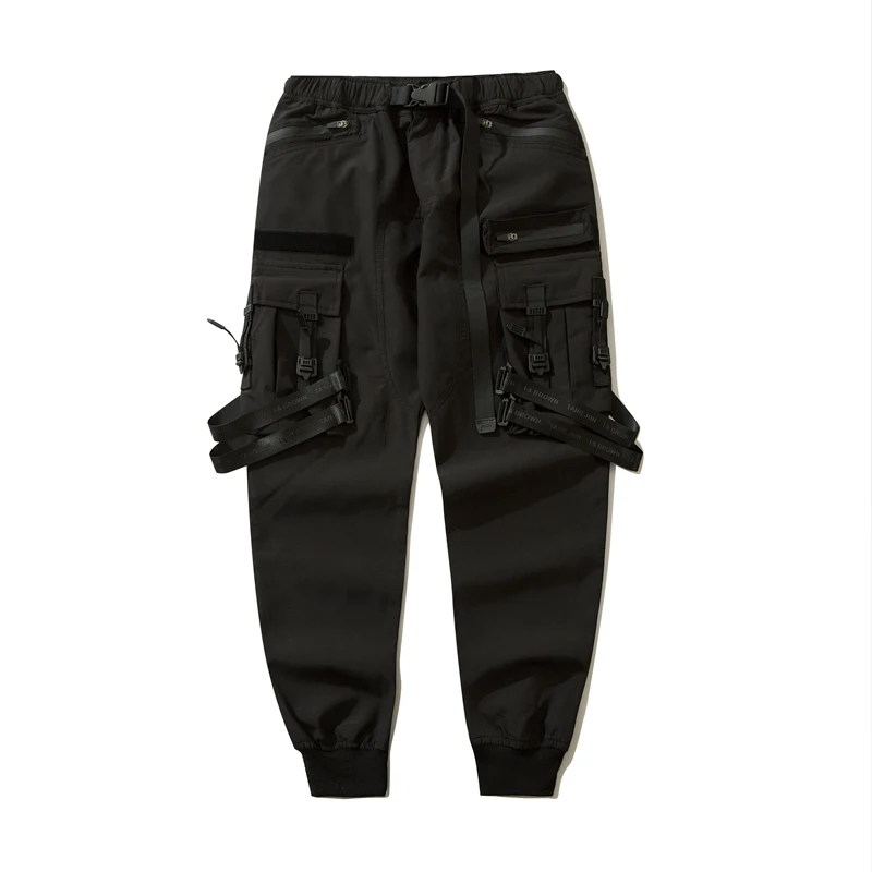 Hip Hop Tactical Cargo Pants Men Ribbons Joggers Trousers 2023 Spring Functional Elastic Waist Fahsion Streetwear Pant 6