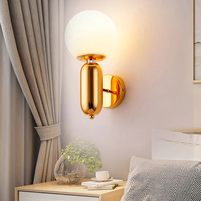 

Modern Wall Light Glass Ball Luxury Gold Sconce Living Room Bedroom Bedside Aisle Staircase Nordic Indoor Decor Wall Lamps