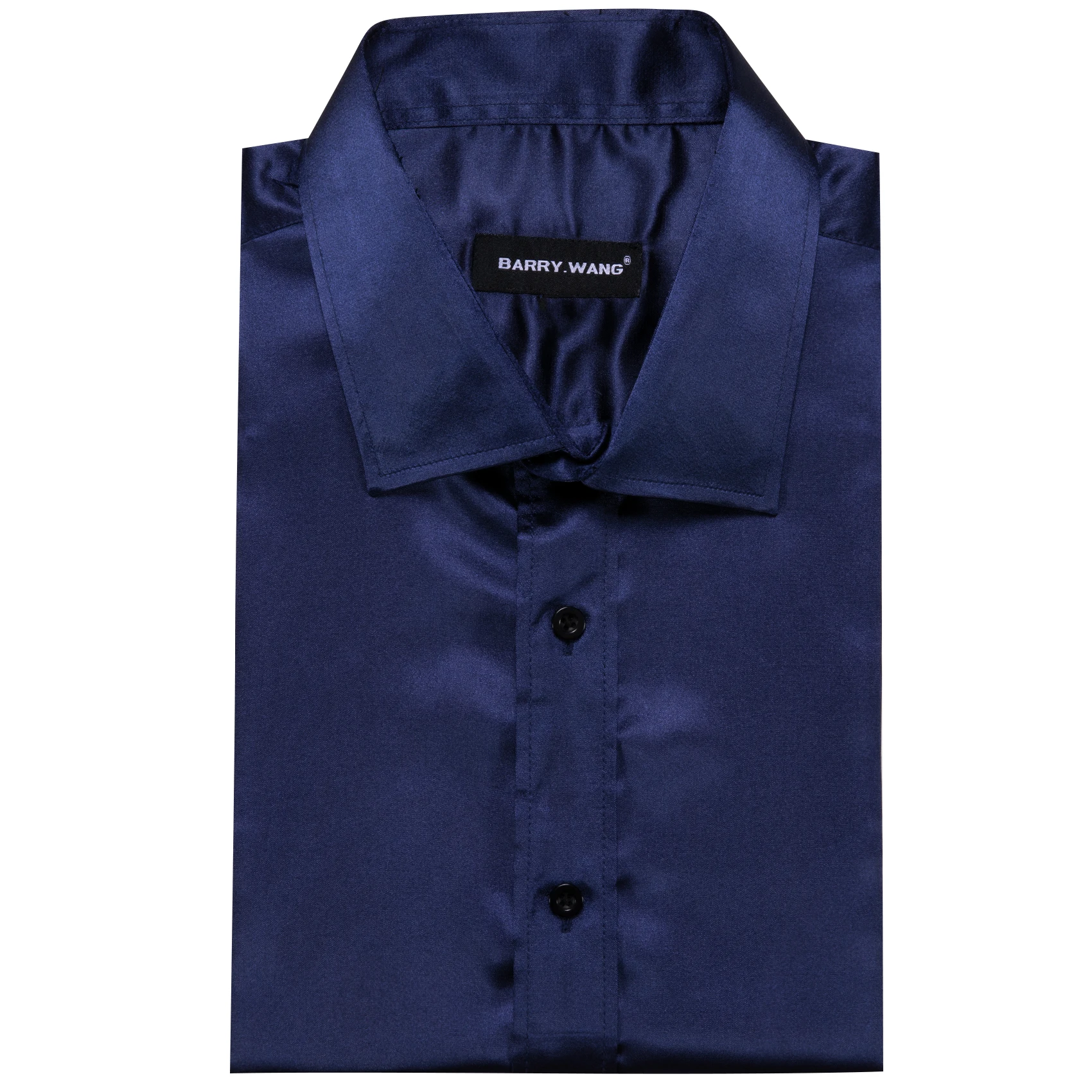 Designer Mens Shirts Silk Mercerized Solid Satin Dark Blue Long Sleeve Casual Business Slim Fit Male Blouses Tops Barry Wang