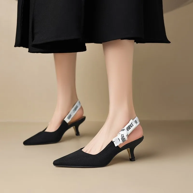 Women Sexy Pointed Toe Sandals Spring Fashion Slingback Shoes New Luxury Mid Heels Slippers Flip Flops Mujer Pumps Slides