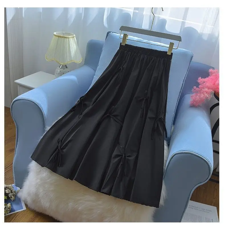 Slim A-line Skirt Women's Bow New Summer Work Half Skirt High Waist Mid Length Umbrella Skirt