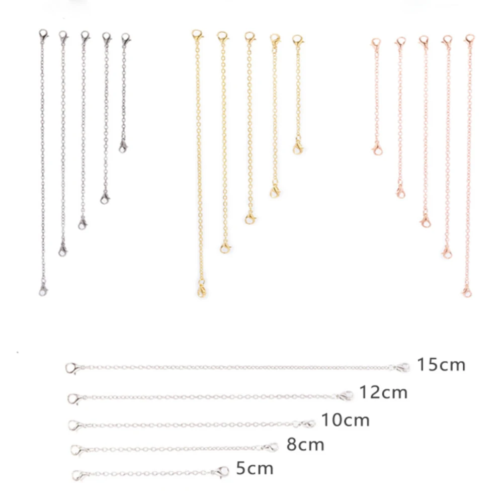 For One Set 5pcs Stainless Steel Necklace Bracelet Extender Chain Set For DIY Jewelry Making