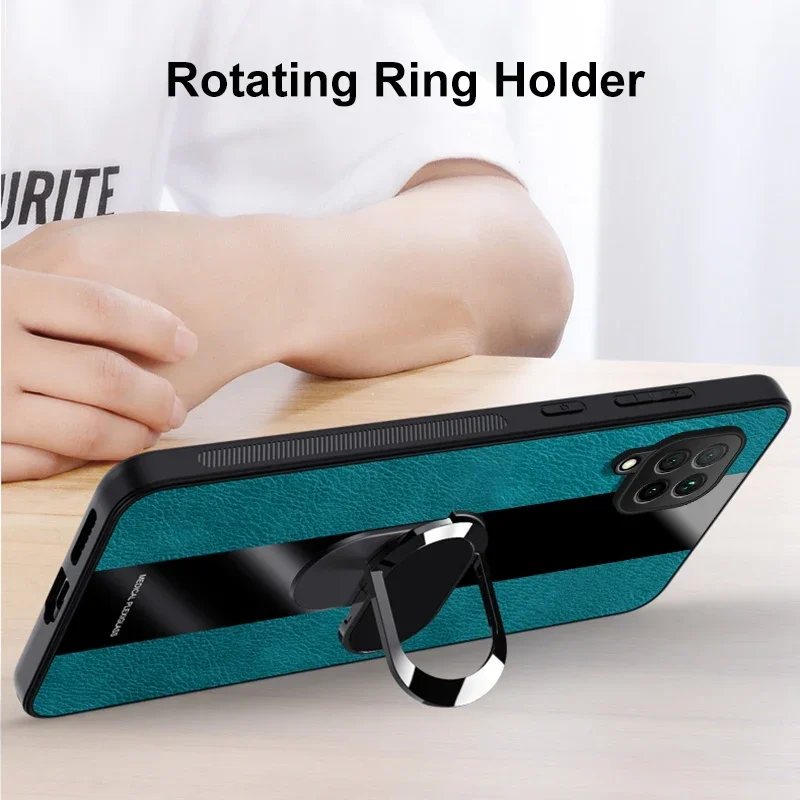 Luxury Leather Magnetic Ring Holder Phone Case - Premium Silicone Protection