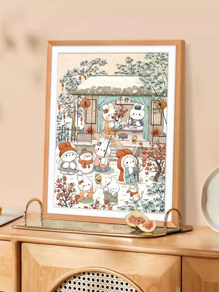 Winter Snow Rabbits Needlework DIY 11CT Cross Stitch Set Full Embroidery Kit Printed Cross-stitch Gift Home Wall Decor