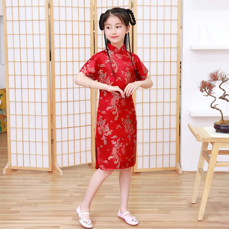 Qipao Girl Children Cheongsam Chinese Traditional Dress Kid Dresses Elegant Party Baby Girl Chinese Dress Hanfu chinese dress
