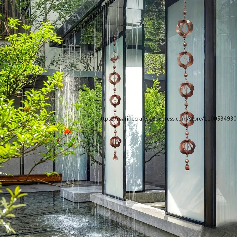 Rotating Rain Chain Wind Chime Metal Garden Art Craft Spinning Water Chain Outdoor Decor