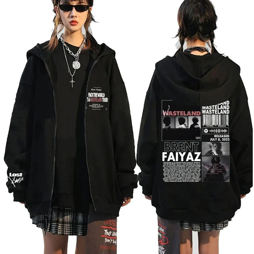 

Singer Brent Faiyaz Music Album Wasteland Art Aesthetic Zipper Hoodie Men Oversized Zip Sweatshirt Fashion Hip Hop Zip Up Jacket