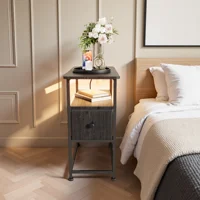 Table basse, table de chevet, table d'appoint, table à thé, avec une tiroir, avec éclairage LED, prise européenne, 60x30x62cm, pour salon, chambre à coucher, bureau. 7
