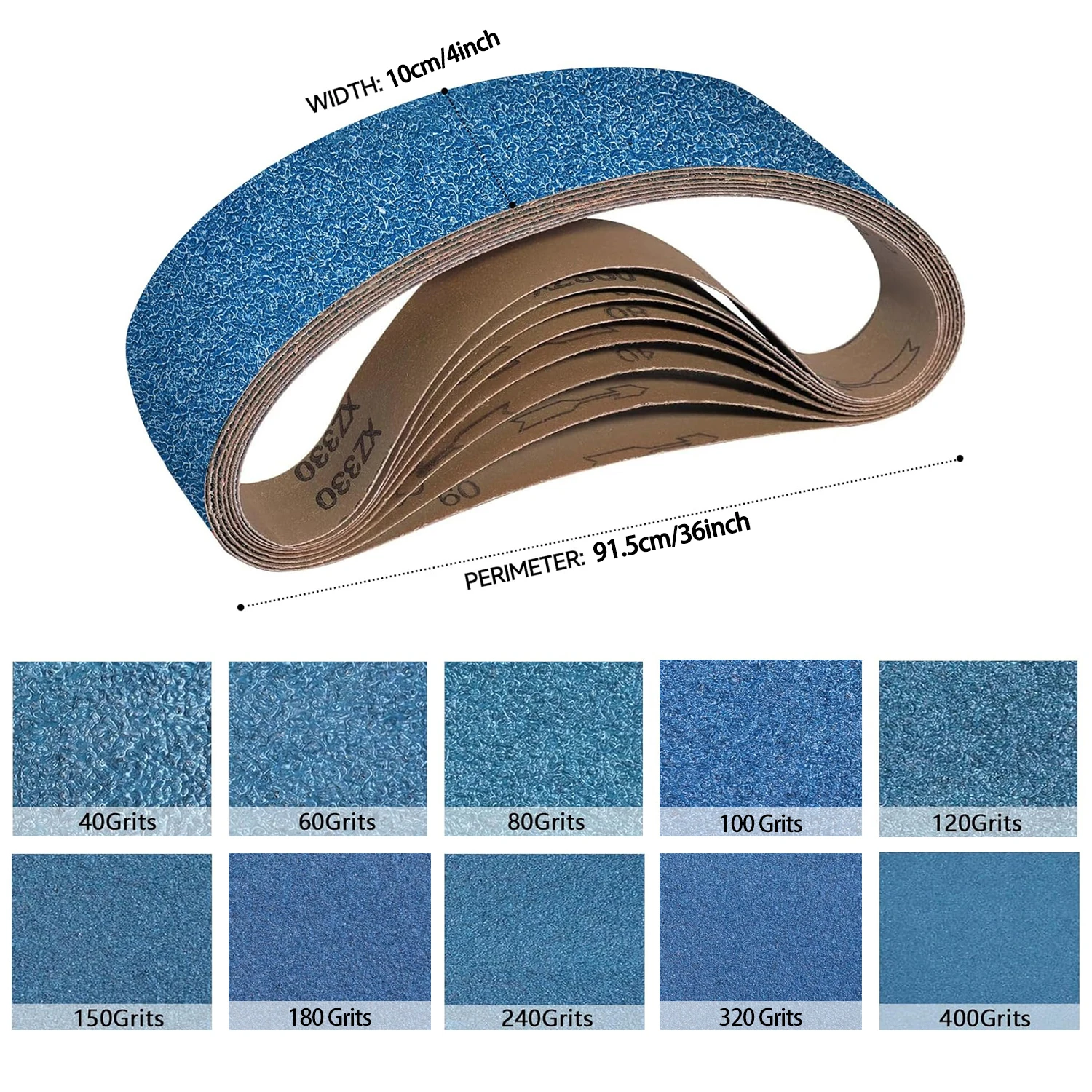 4x36 Zoll Schleifbänder 3er-Pack 915x100mm Aluminiumoxid-Schleifpapier (Körnung 40/60/80/100/120/150/180/240/320/400) Geeignet für Holzschleifen, Metallpolieren, Farbschleifen und speziell für den Einsatz mit Bandschleifern