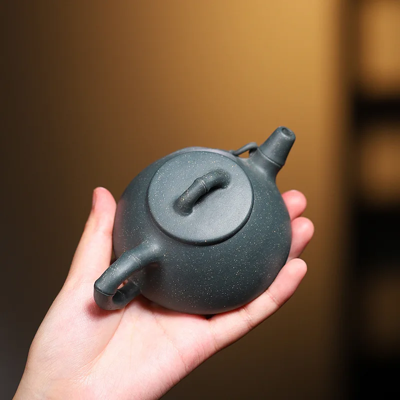 Zisha Teapot Handmade Green Mud Stone Ladle Bamboo Joint Purple Clay Pot Tea Pot with Raw Mineral Mud