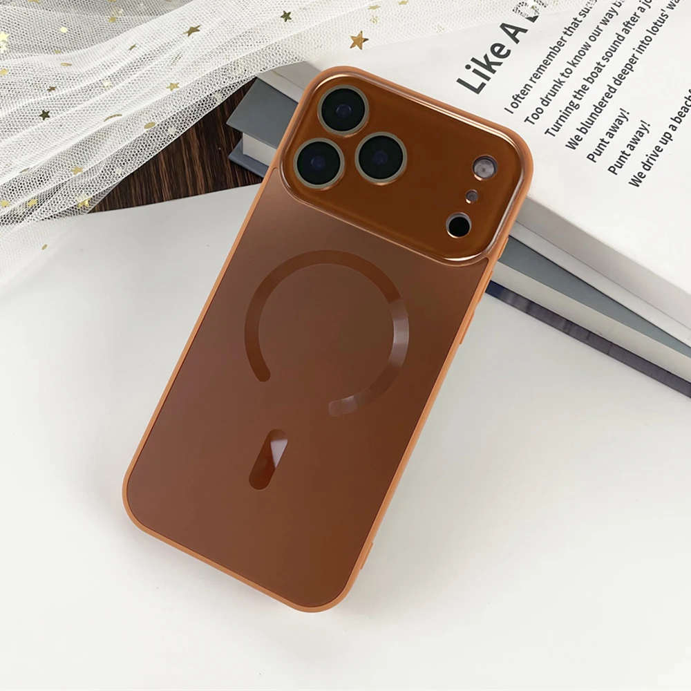 Luxury Laser Matte Glass Phone Case with Full Lens Protection and MagSafe Compatibility