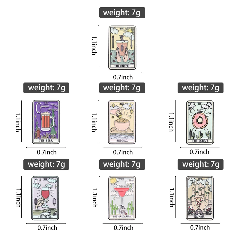 Essen Tarot Emaille Pins Kaffee Bier Margarita Donut Pizza Wein Broschen Kleider tasche Revers Abzeichen Schmuck Geschenk für Freunde – Detail 1
