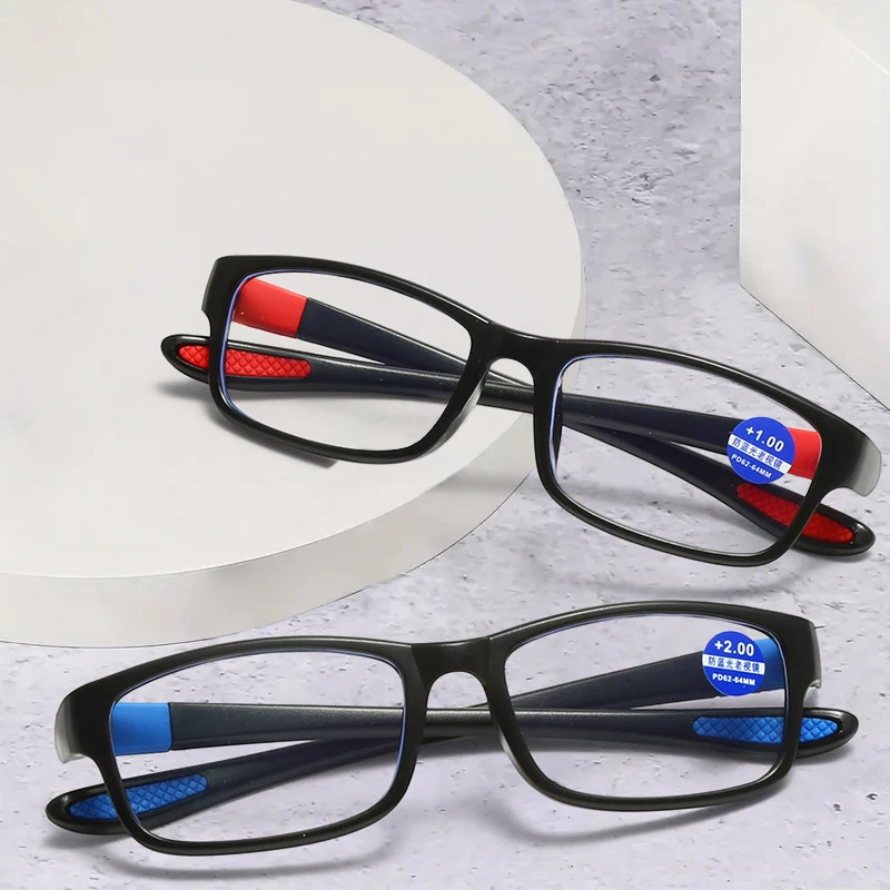 Очила за четене Мъже Жени Спортни анти-синя светлина Очила за далекогледство TR90 Ретро ултралеки очила за пресбиопия +100 до +400