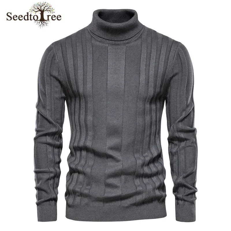Autumn Winter Solid Color Casual Fashion Sweater Men's Long Sleeve Turtleneck Pullover