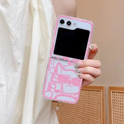 Funny Cartoon Dog and Cat Clear Folding Phone Case - Couple Design Hard PC Cover for Samsung Z Flip 5 (-6)