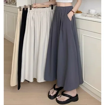 2026 Summer Women Fashion Colorful Long Skirts Girls Versatile Comfortable Elastic Dress Female Concise Leisure Vacation Skirts 1