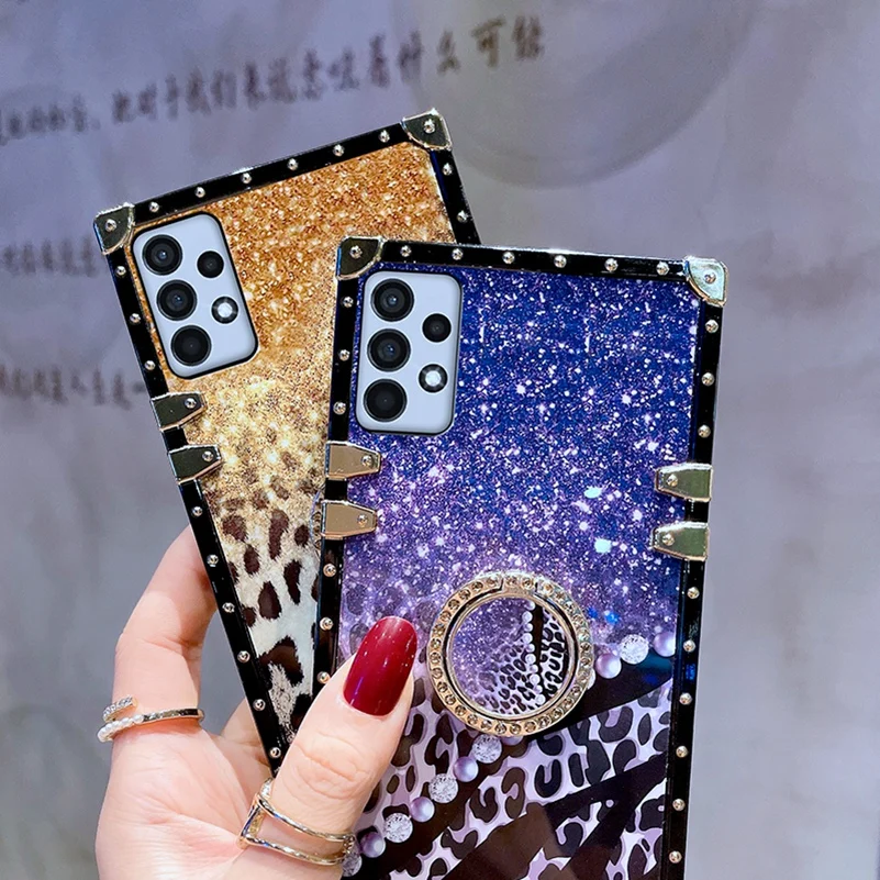 Elegant Leopard Print Phone Case with Ring Holder – Stylish Women's Cover for Huawei and Honor Devices