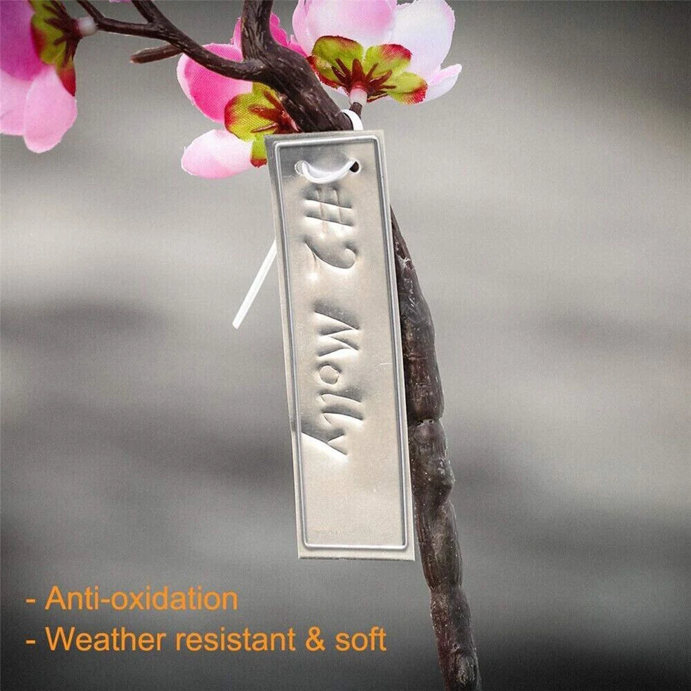 50 Stück Aluminium-Pflanzenetiketten, doppelseitige Metalletiketten, Baum-ID-Tag, wasserdichter Eisendraht, Kinderzimmer-Gartenetiketten, Bonsai-Schild-Tag – Detail 10