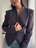 Blazer chic plissé à taille cintrée pour femme, col en V, simple boutonnage, avec lacets, manteau décontracté et ajusté pour le quotidien, collection 2026 2