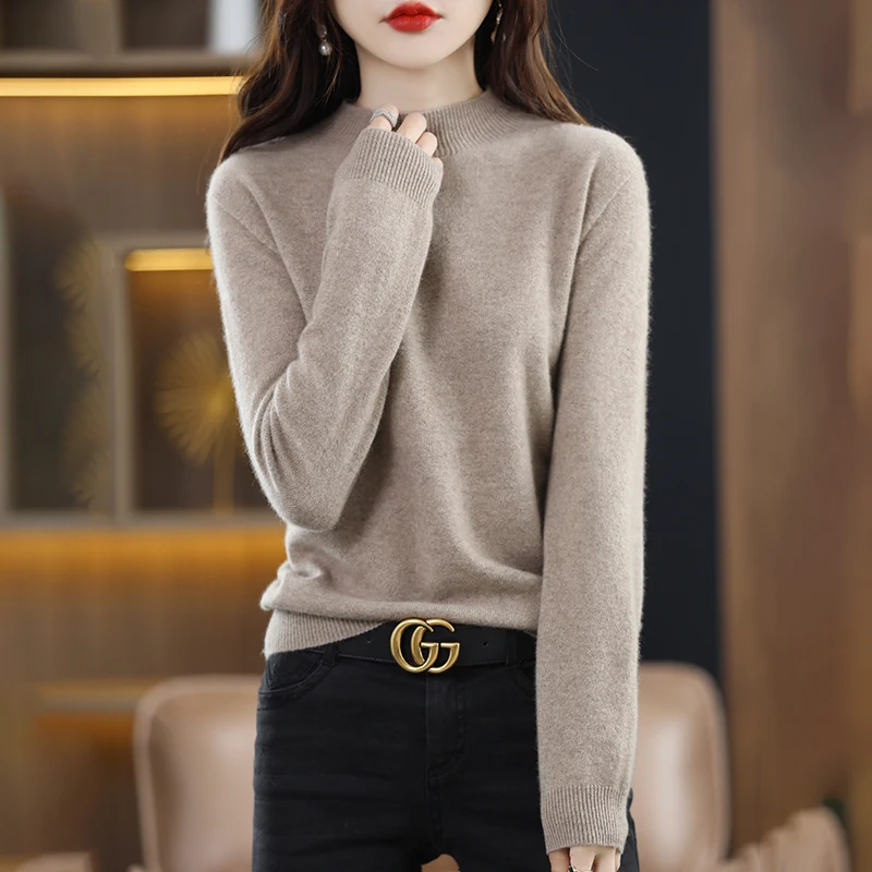 Autumn Winter Woman's Cashmere Sweaters Female Pullover Long Sleeve Half Turtleneck Jumper Knitted Tops Cashmere Sweaters