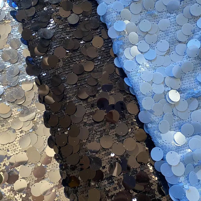 

5mm+18mm Silvery Circular Sequin Cloth Multi Specification Mesh Sequin Embroidered Fabric Fashion Luggage Shoes Clothing Fabrics