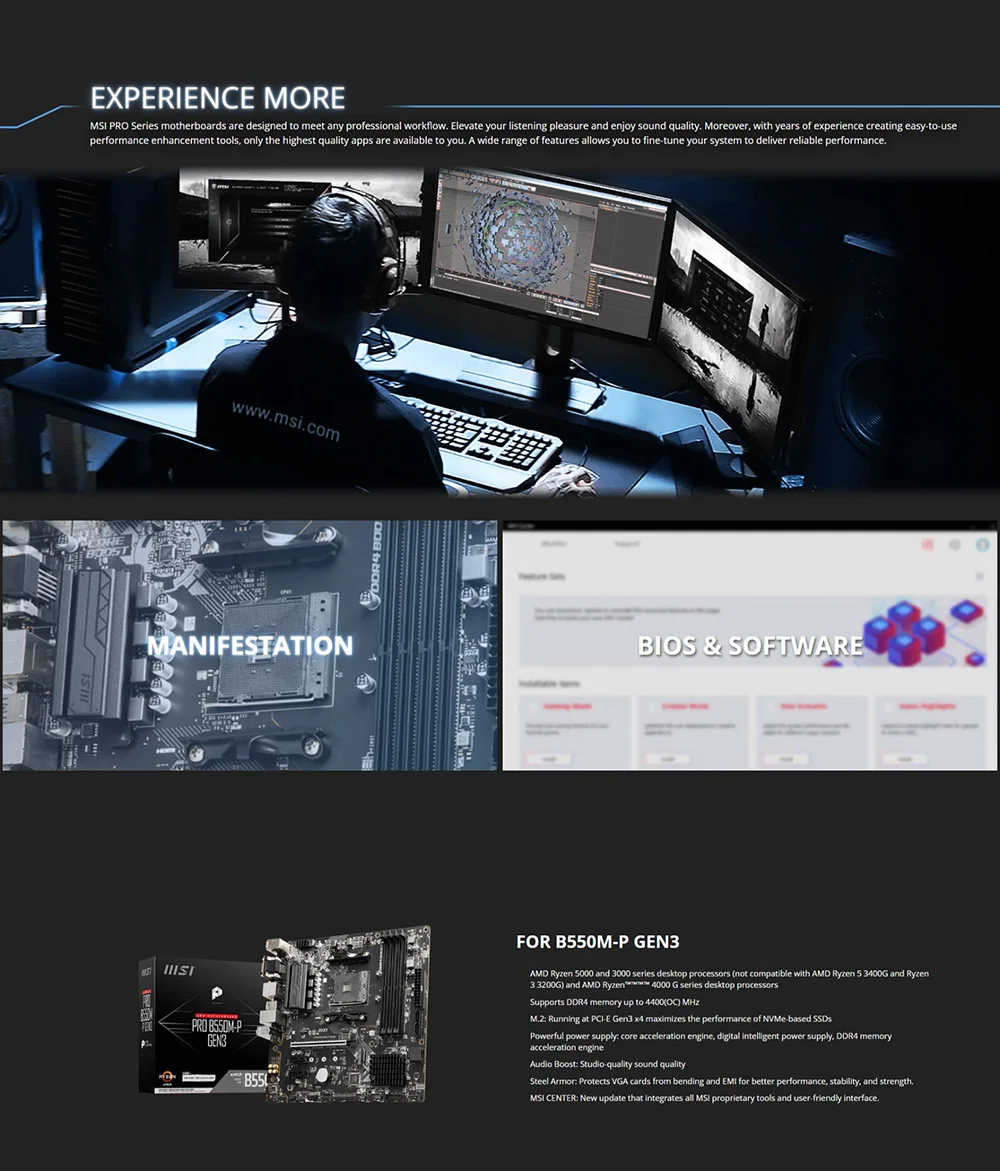 Description Picture 4 of itemMSI PRO B550M-P GEN3 AMD Gaming Motherboard AM4 DDR4 M.2 Supports Ryzen CPU R3 R5 R7 5000&3000 Series Desktop Computer Mainboard