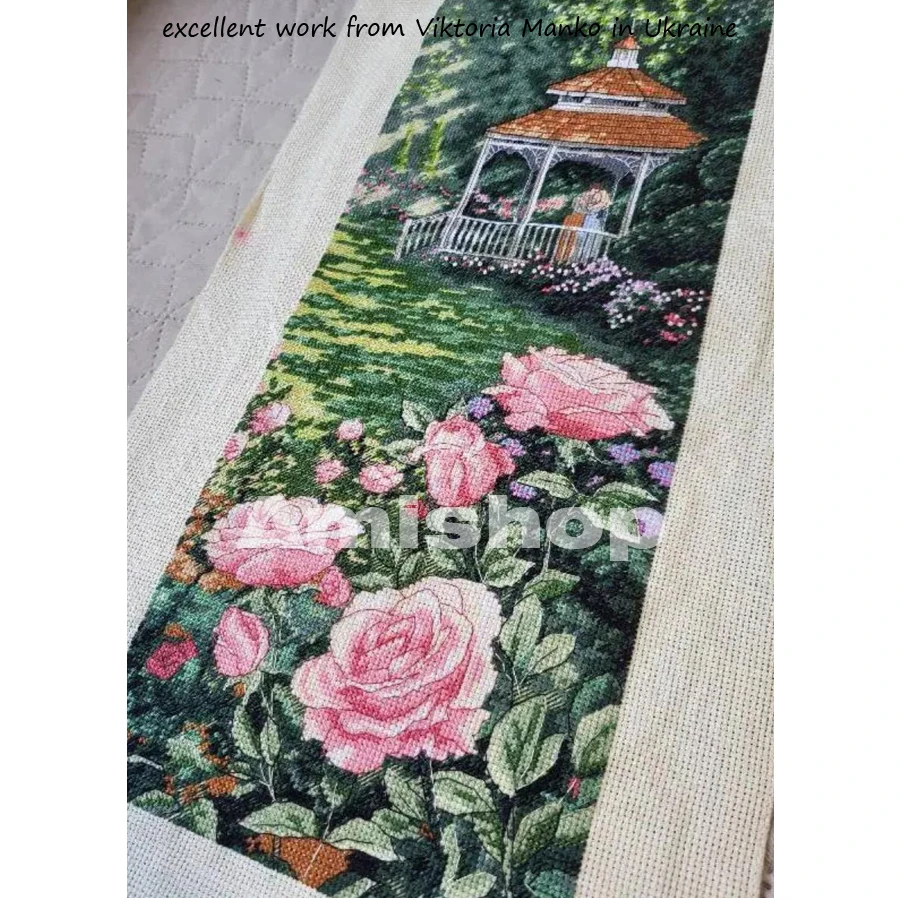 Counted cross stitch kit Paradise Found Rose Park Garden Kiss Lover