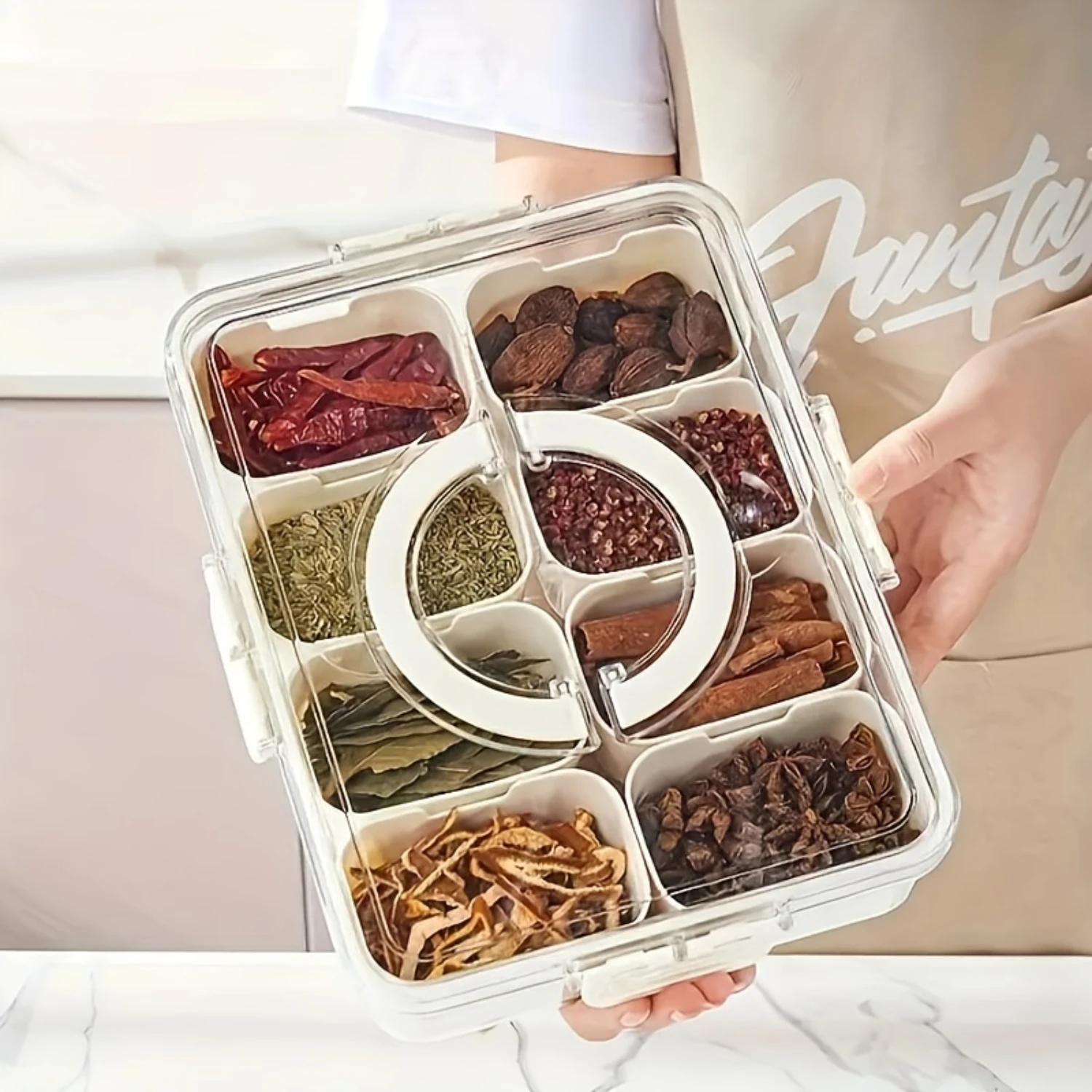 Large Capacity Spice Organizer With Sealed Lid-Multi-Compartment Box For Snacks, Fruits & Candy-Durable Plastic Container