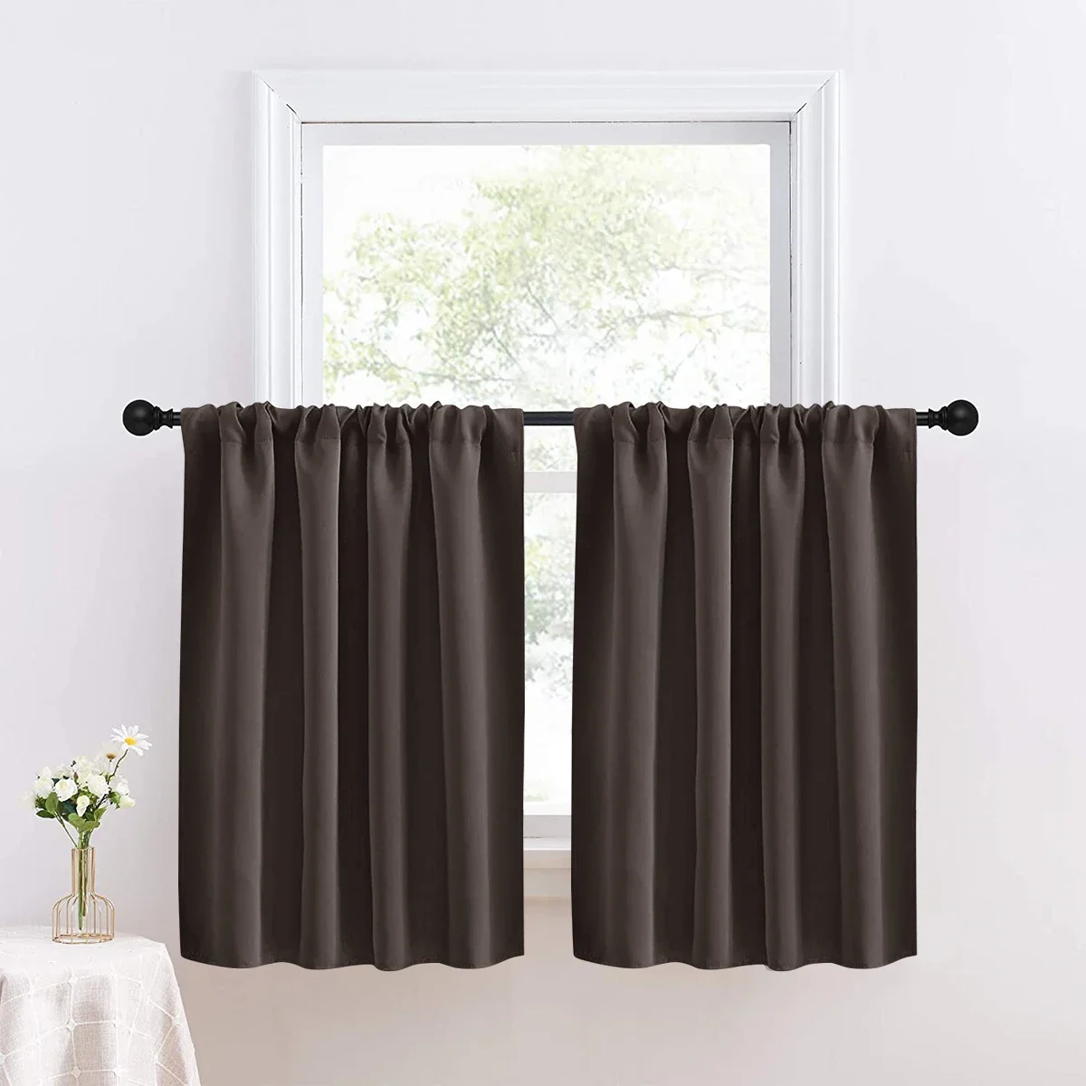Solid Short Blackout Curtain - Small Kitchen  Bathroom Decor with UV Protection