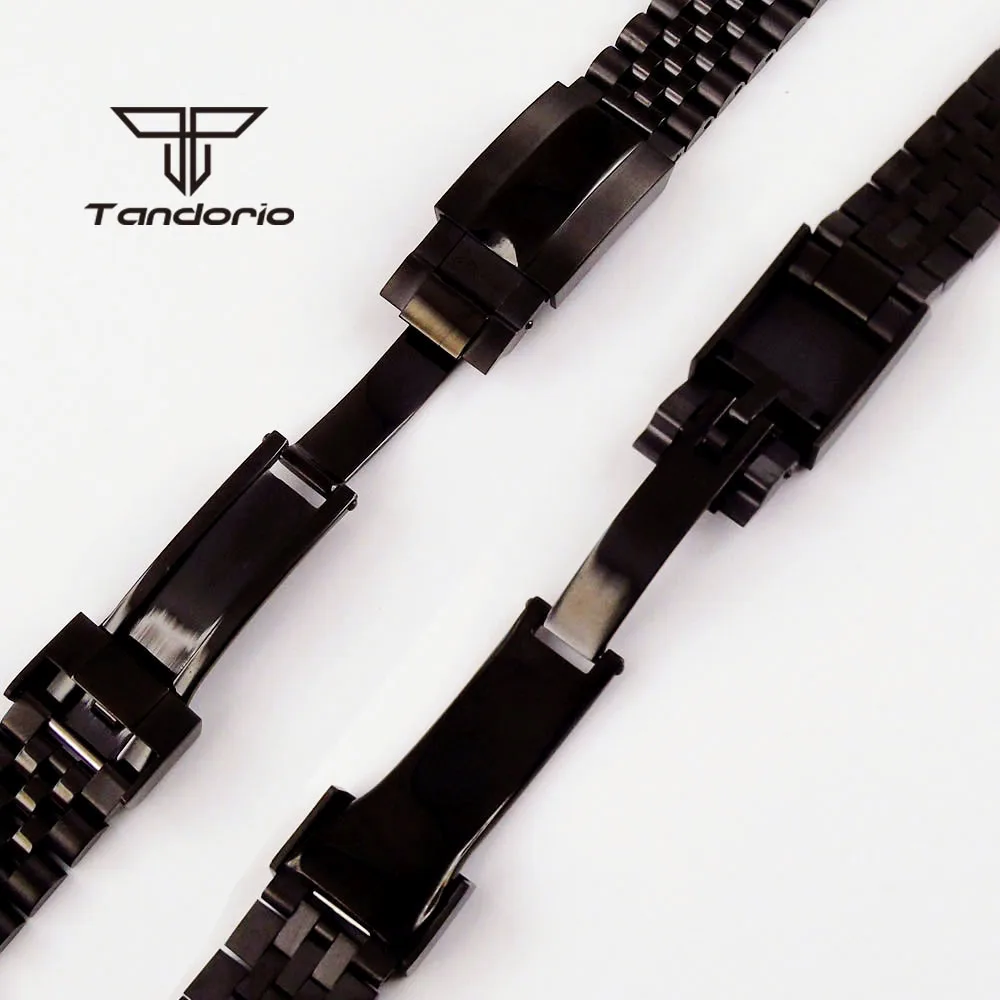 Largura Preto Pvd Jubileu Pulseira Fecho Relógio Peças Substituições Aço Inoxidável 20 mm de - Image 2