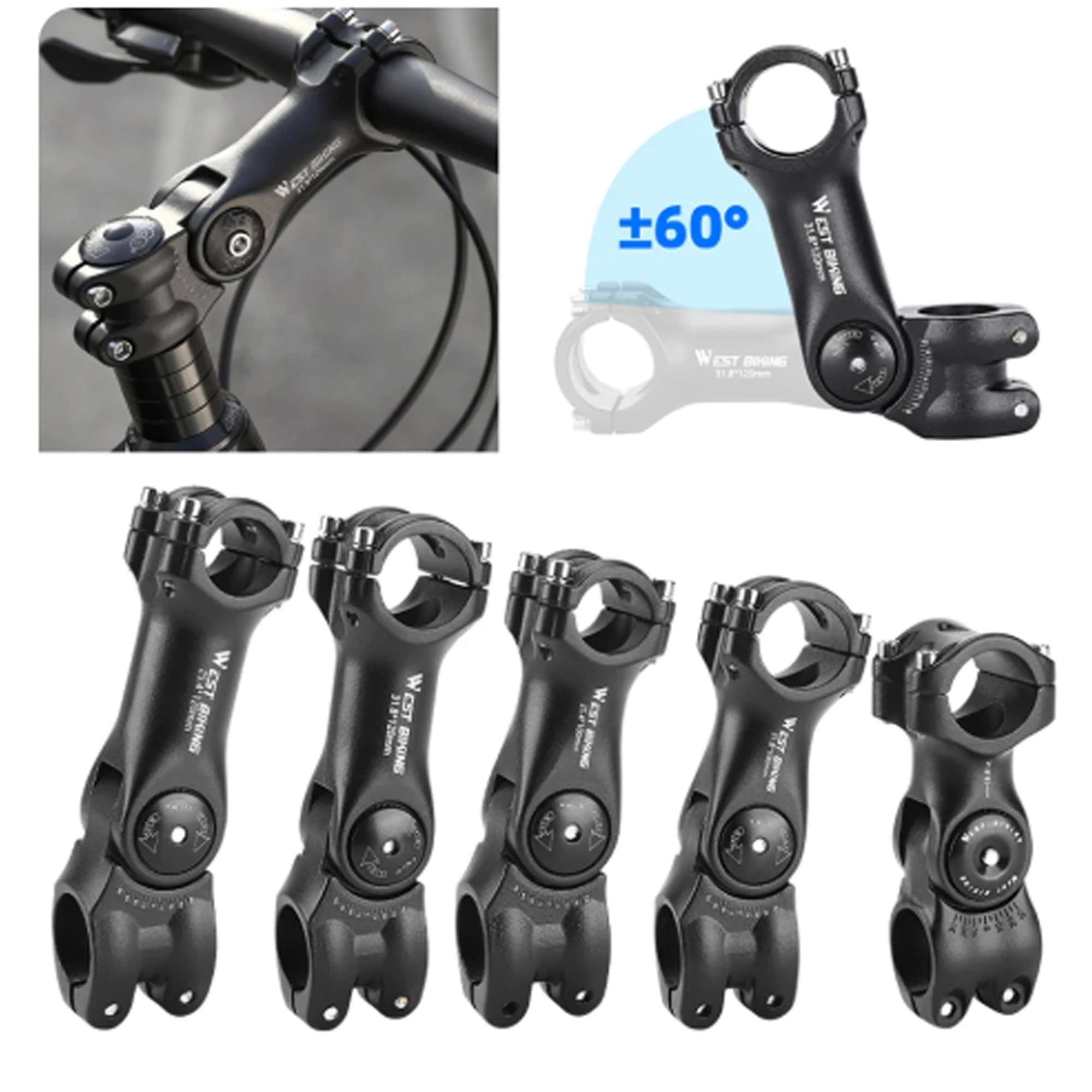 Bicycle Stem Adjustable Variable 60 Degree Angle Aluminum Alloy Bike Handlebar Riser Road Bike Front Fork Stem Adapter