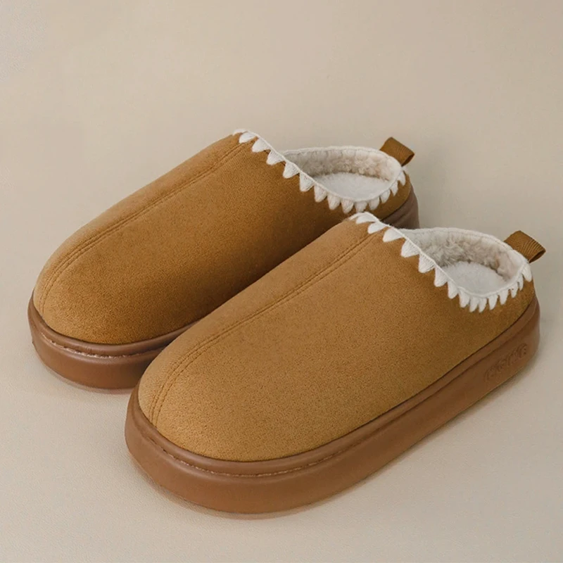 Suede Thick Sole Cotton Slippers Women Light Short Plush Fur Slippers Woman Closed Toe Warm Non Slip Cotton Indoor Shoes Ladies