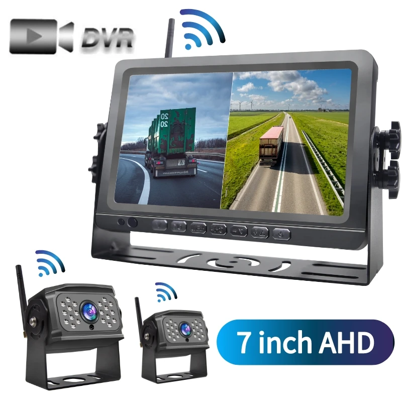 

7'' 4CH Car/RV/Truck AHD Monitor System Wireless WIFI DVR Vehicle CCTV Front/Rear Camera IR Night Vision Reversing Recorder