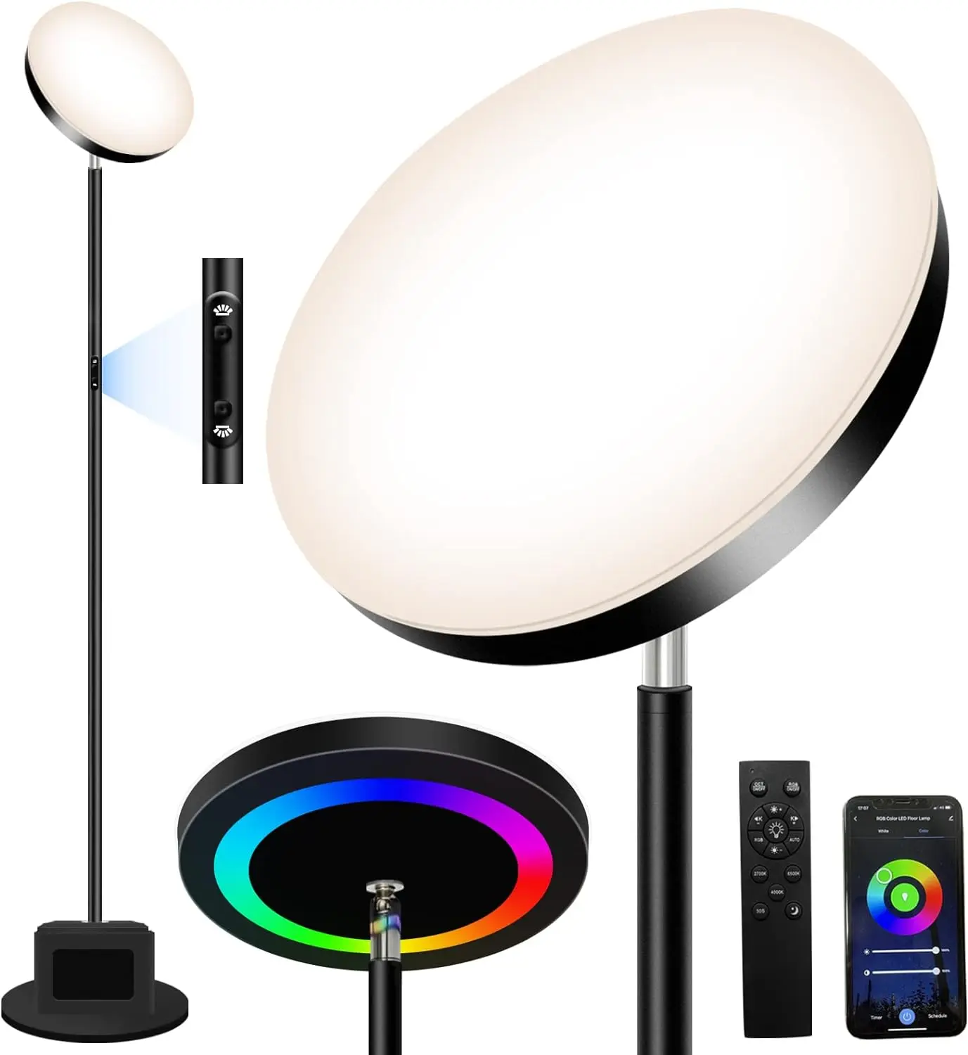 

LED Floor Lamp with Bluetooth Speaker, Color Changing Audio Lamps with Music Sync, Dimmable Modern Mood Lighting with Remote &am