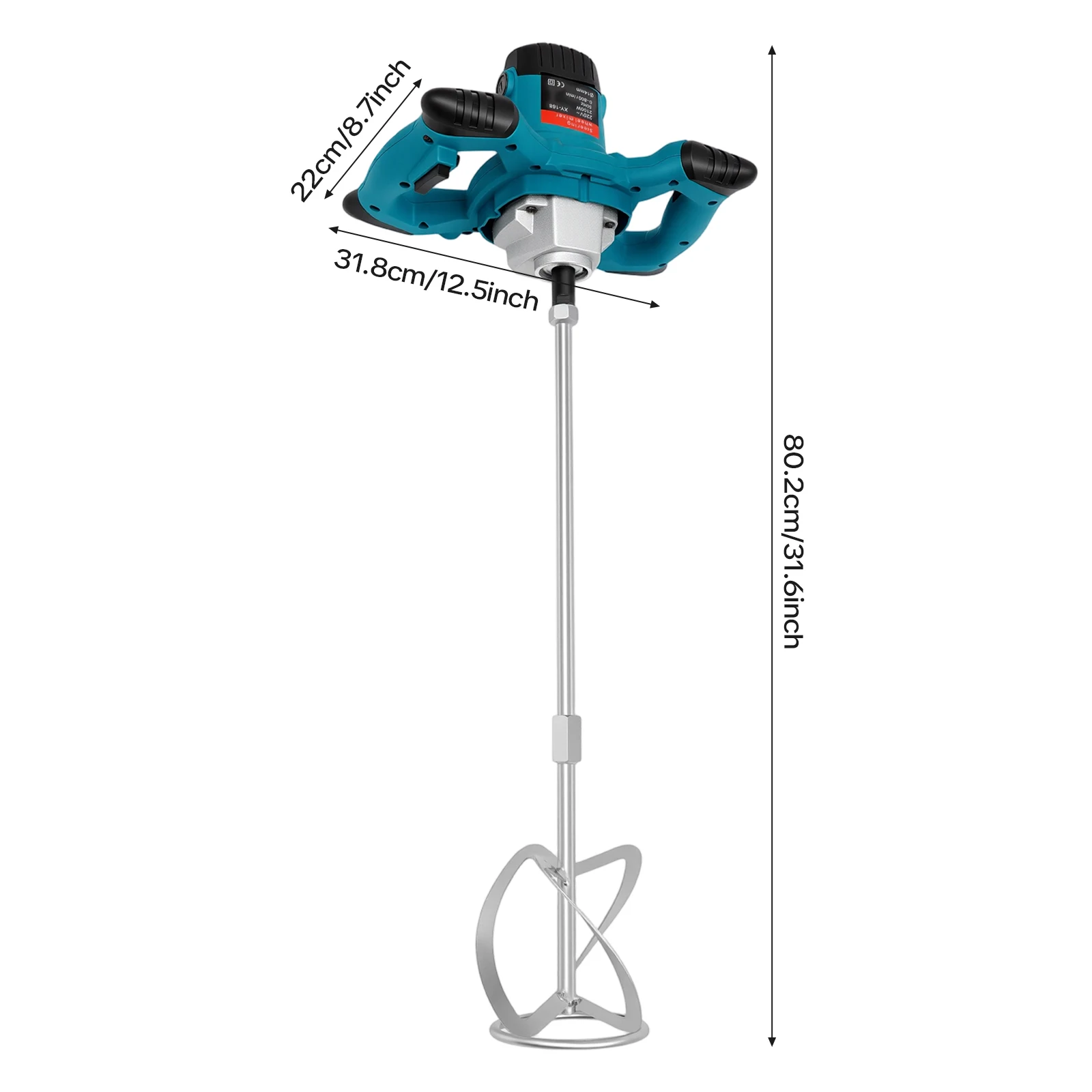 2100 W Hochleistungs-Elektro-Handbetonmischer, 800 U/min, 6 Geschwindigkeiten einstellbar, S-förmige Mischstab für Zementmörtel-Farbpflaster – Detail 7