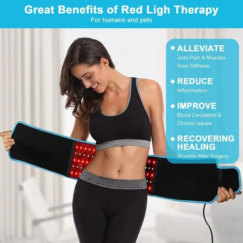 

LED Red Light Therapy Belt for Pain Relief 660nm 850nm Red Infrared Light Pad for Waist Back Abdomen Knees Wrists Joints Muscle