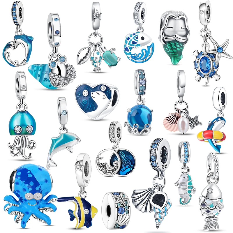 

Fit Original Pandora Bracelet 925 Silver Crab Starfish Sea Turtle Jellyfish Octopus Dangle Charms Beads 925 Jewelry Diy Gift
