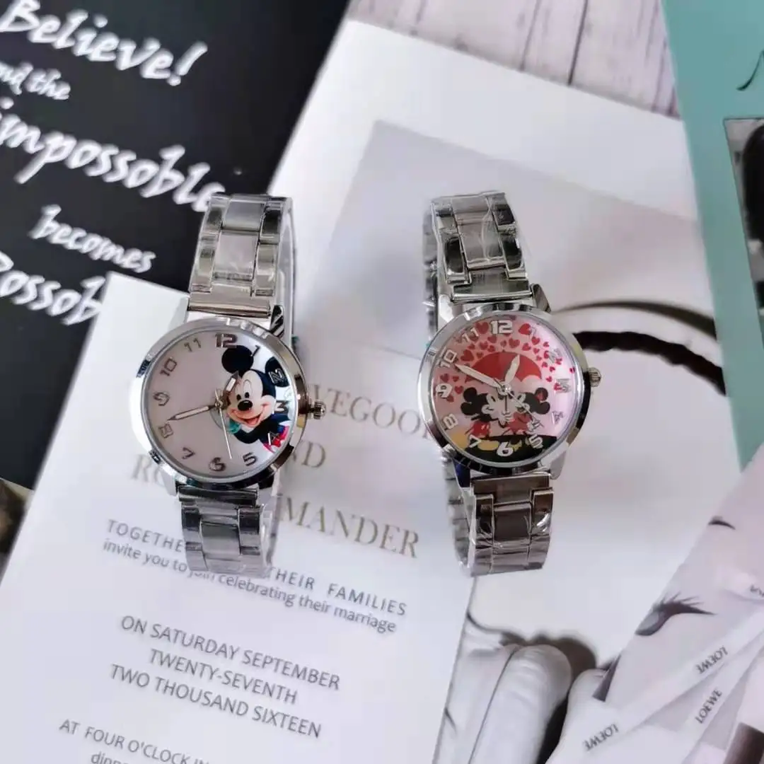 Children's Watch Disney Mickey Minnie Cute Boy Girl Cartoon Mickey Mouse Stainless Steel Waterproof Quartz Watch Birthday Gifts 4
