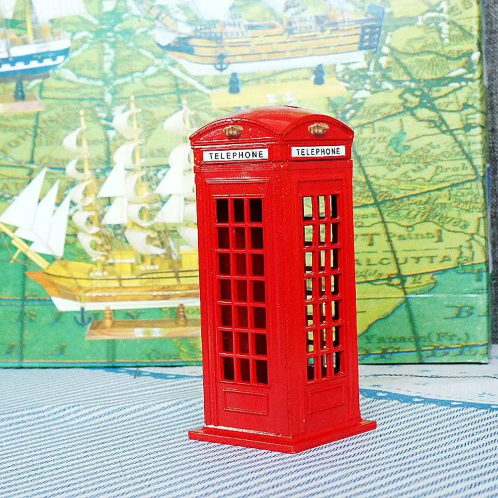 13cm Decoration London Telephone Booth Money Box Mailbox Ornament Piggy Bank Metal Crafts Decoration 5