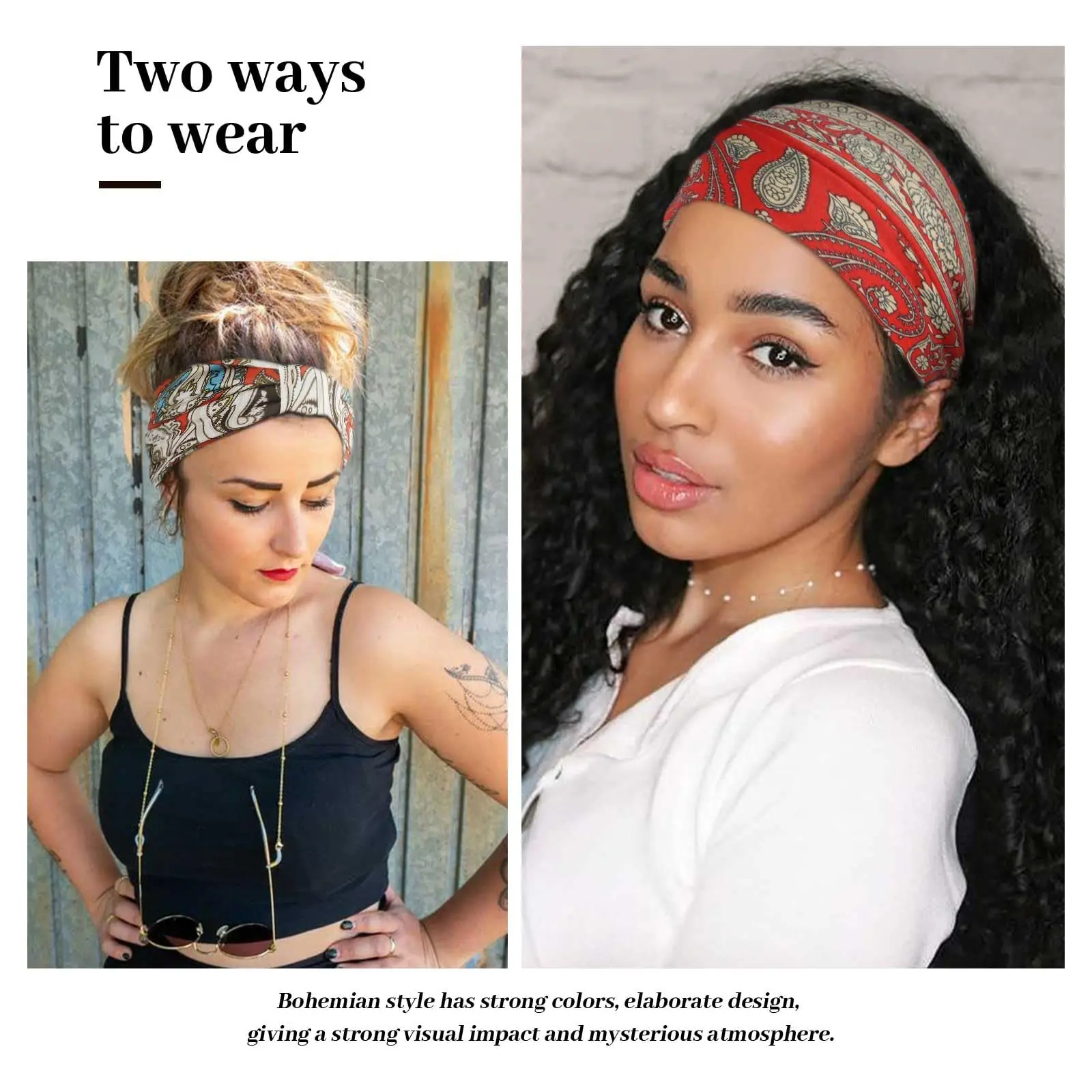 Cashew-Print Stirnbänder für Frauen breite Boho Turban Headwrap Baumwoll knoten elastische Haar bänder Bandeau Sport Workout Haarschmuck – Detail 19