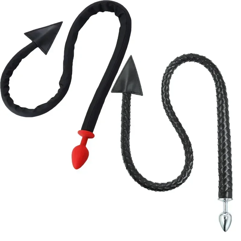 Anal Set Metal Plug Pu Leather Whip And Devil Tail Adult Toys_voghion.com