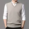 Smart Casual Autumn Men Sweaters Vest V-Neck Solid Simplicity Trend All-match Loose Thicken Sleeveless Pullovers Knitd Coat Tops 1