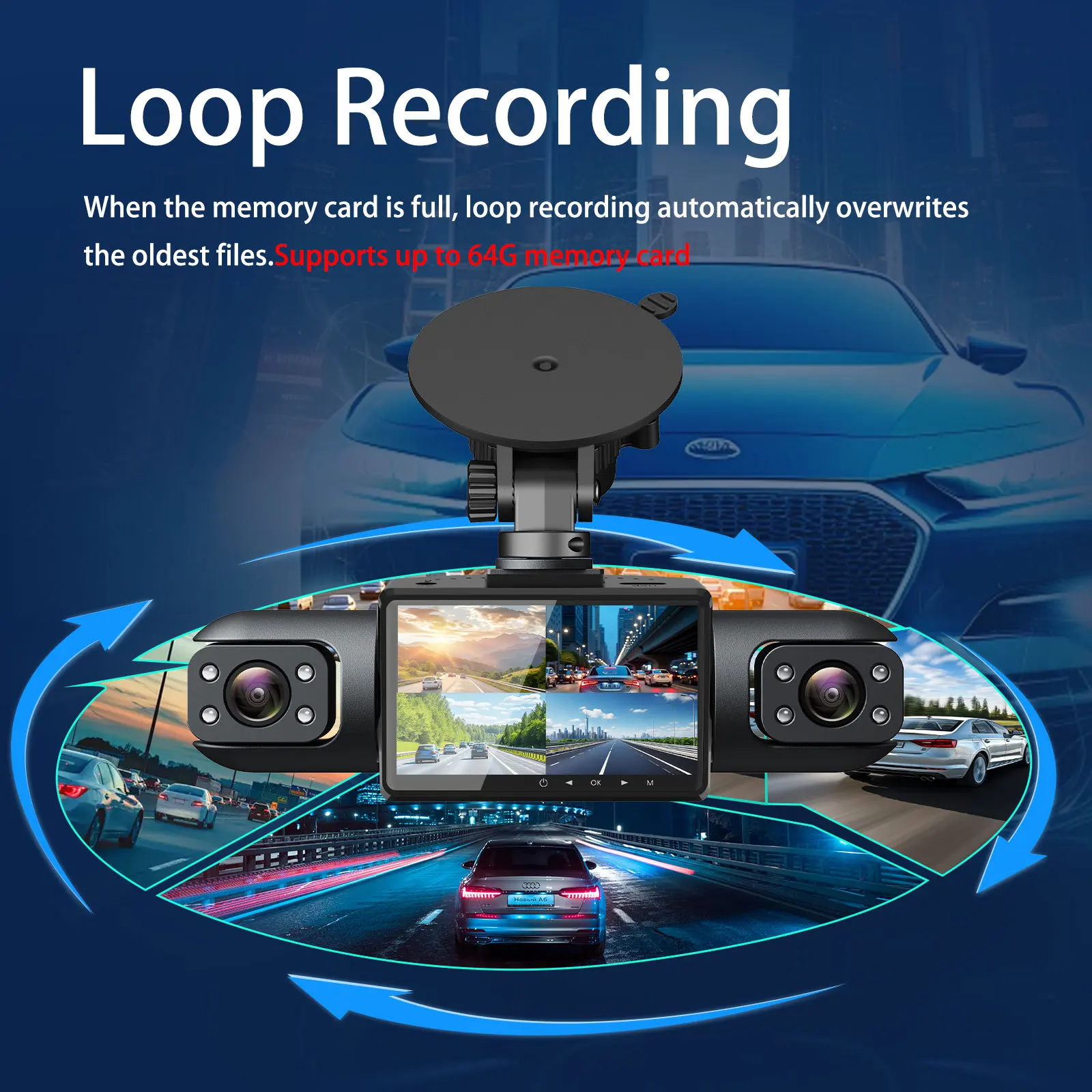 Dash Cam 4Channel 360° Car Camera Black Box Front Left Right Rear View Car DVR Video Recorder G-Sensor 24H Parking Monitor