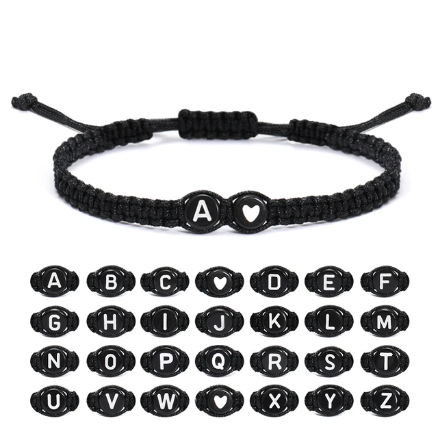 26 lettres initiales coeur Bracelets à la main réglable A-Z nom tressé Bracelets pour femmes hommes amitié bijoux