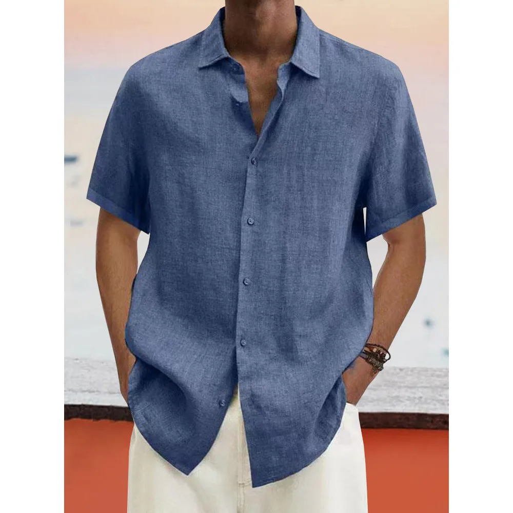 

Men's Simple Solid Color Casual Short Sleeve Shirt shirt Blue