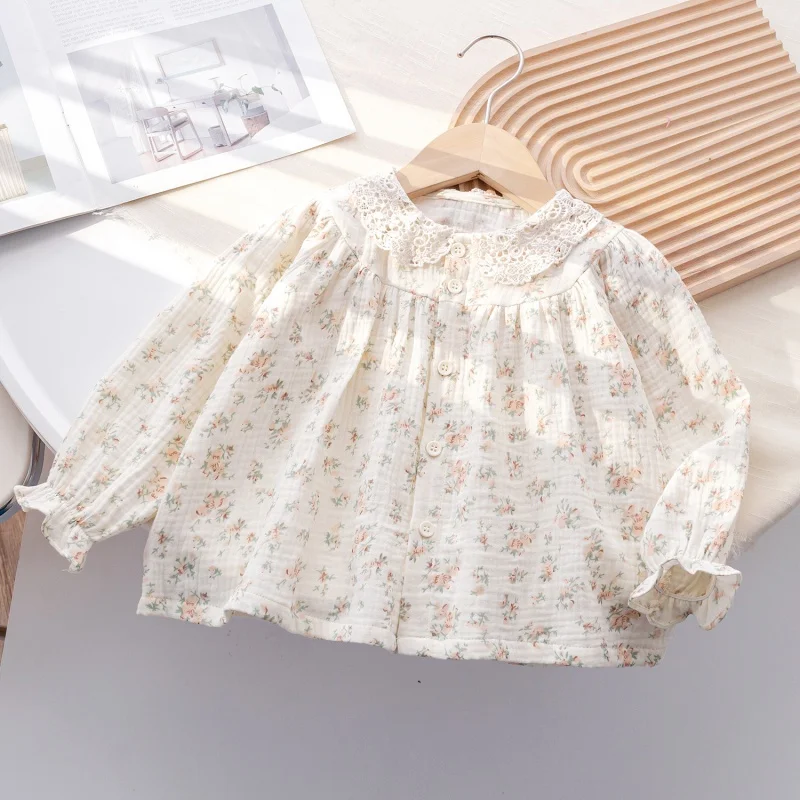 

Sweet Daddy Girl Floral Partysu Shirt Baby Western Style Lace Shirt Spring New Long Sleeve Top Tianxbb