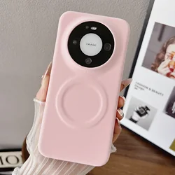 Luxury Frameless Leather Magnetic Case with Magsafe - Compatible Matte Finish for Huawei Mate 60 Pro+ (Pink)